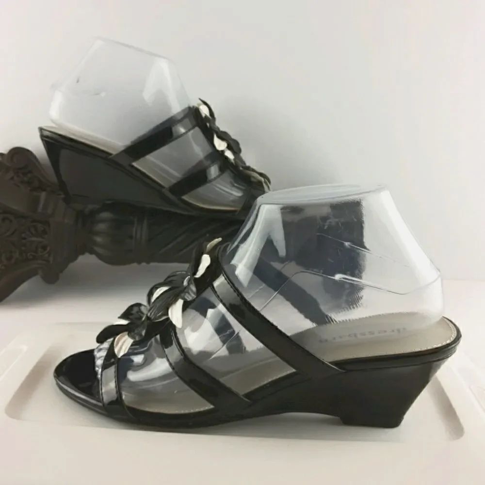 Dress Barn black and white patent leather wedges